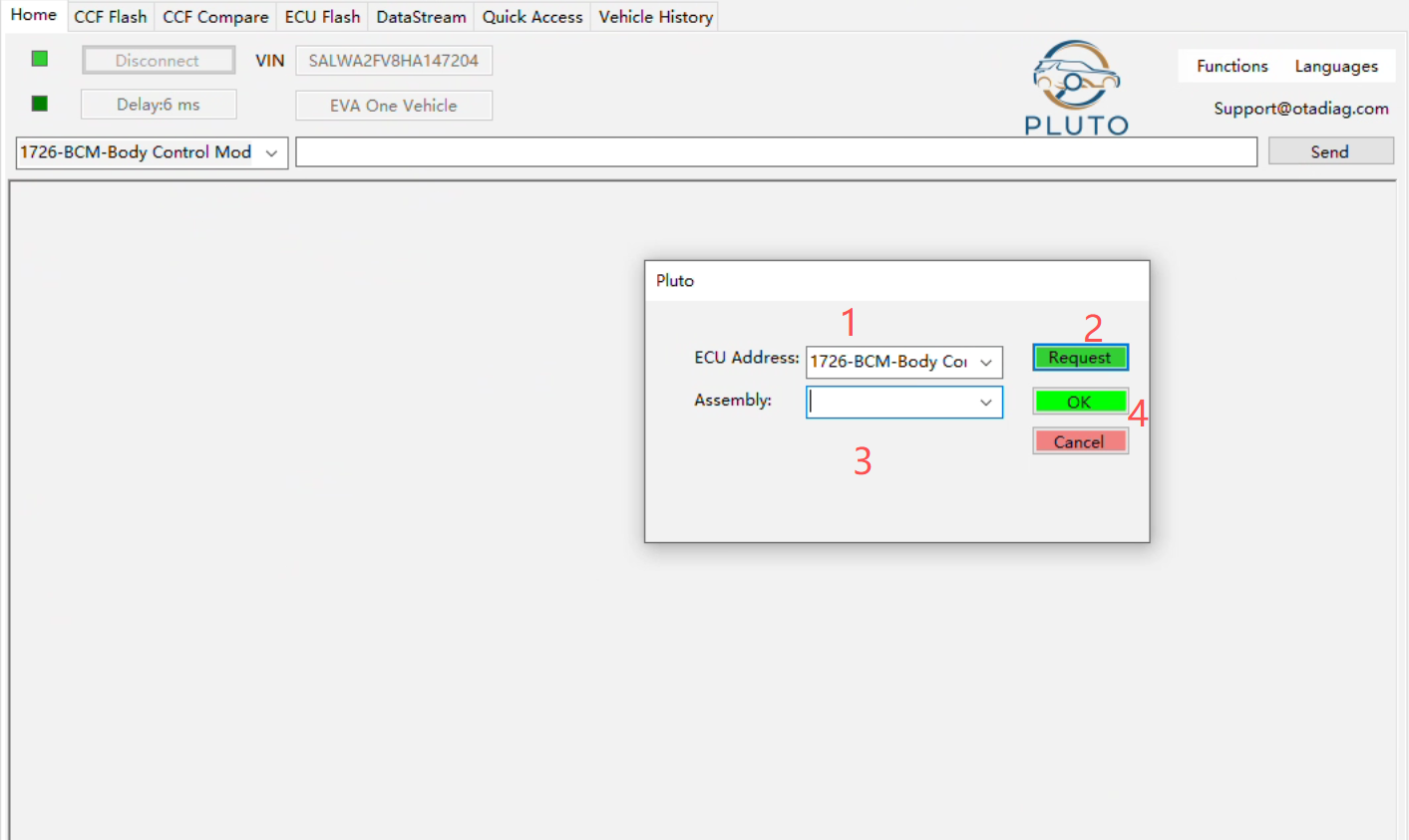 Select ECU address and request IVS query